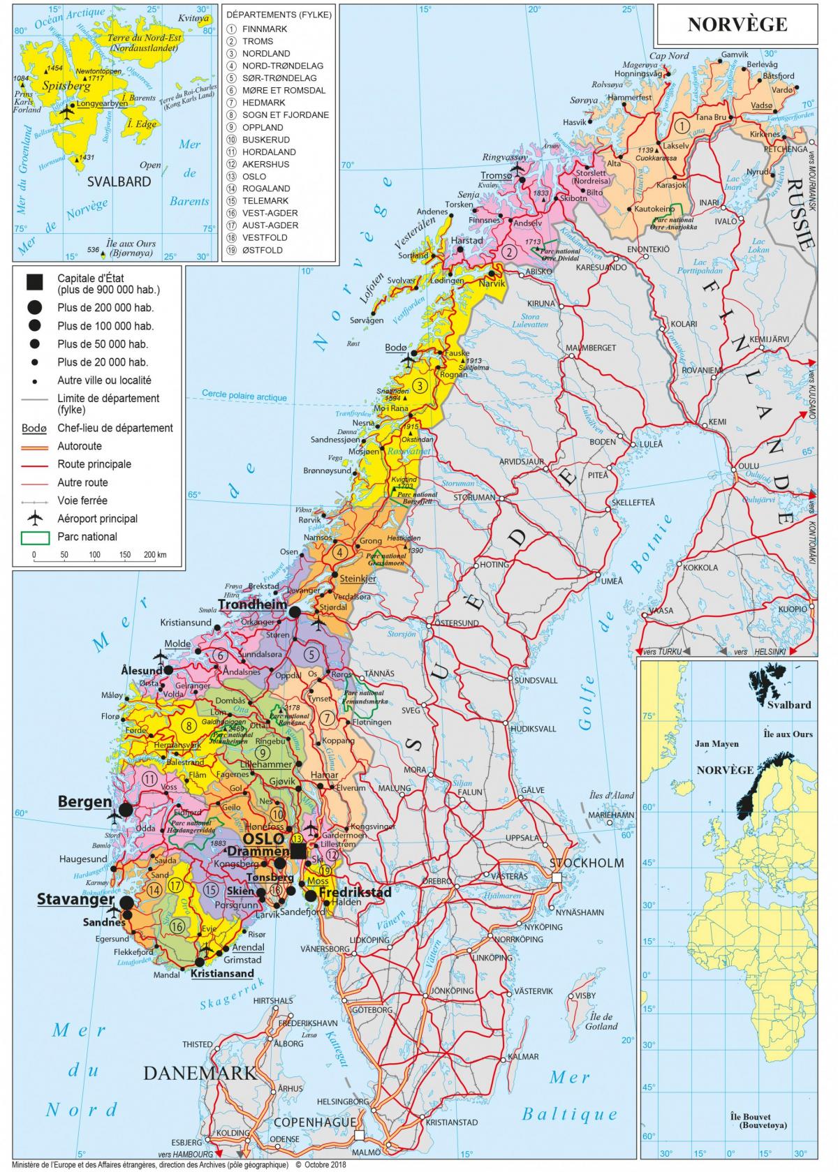 Mapa de los aeropuertos de Noruega