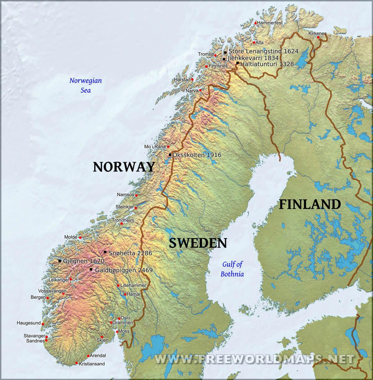 Mapa de altitud de Noruega