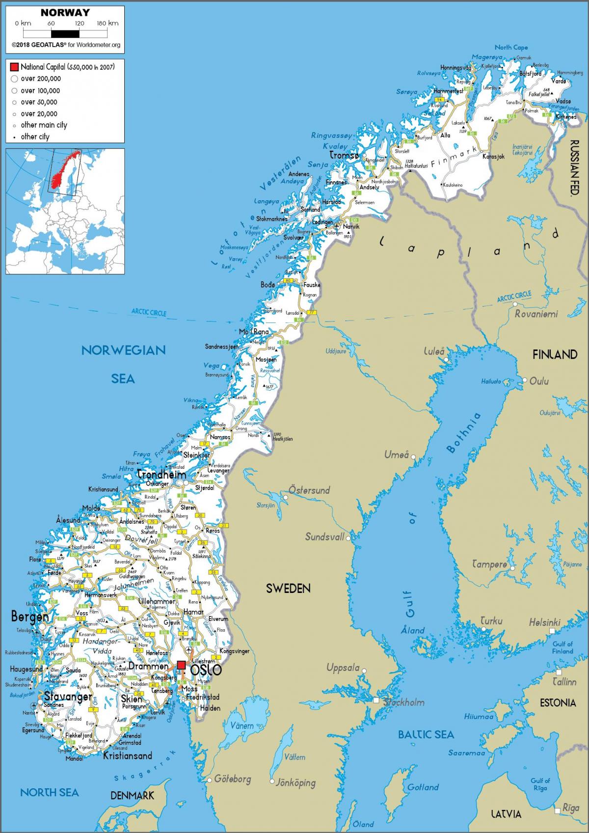 Mapa de conducción de Noruega