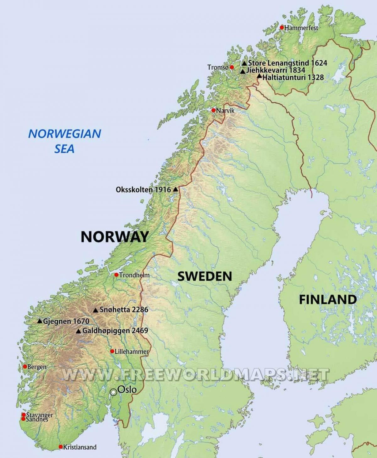 Mapa de las montañas de Noruega