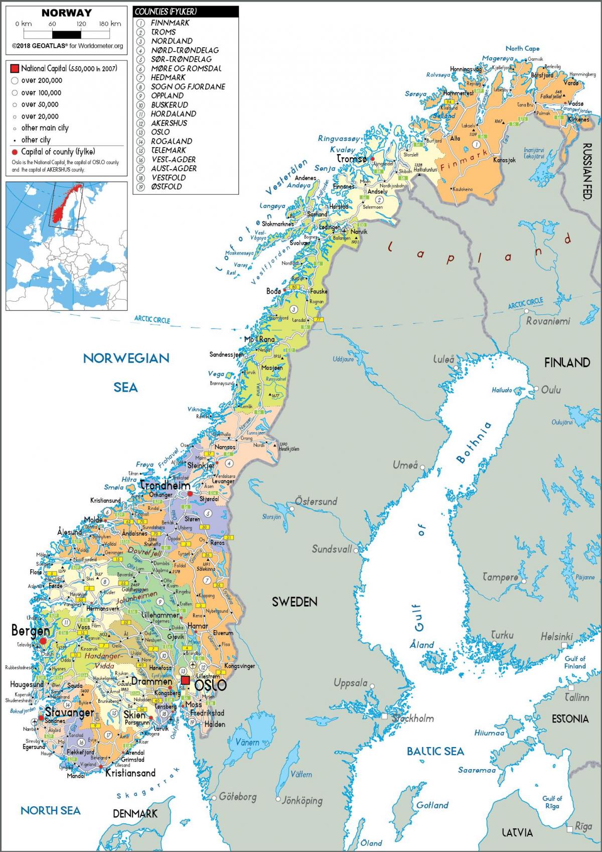 Mapa de zonas de Noruega
