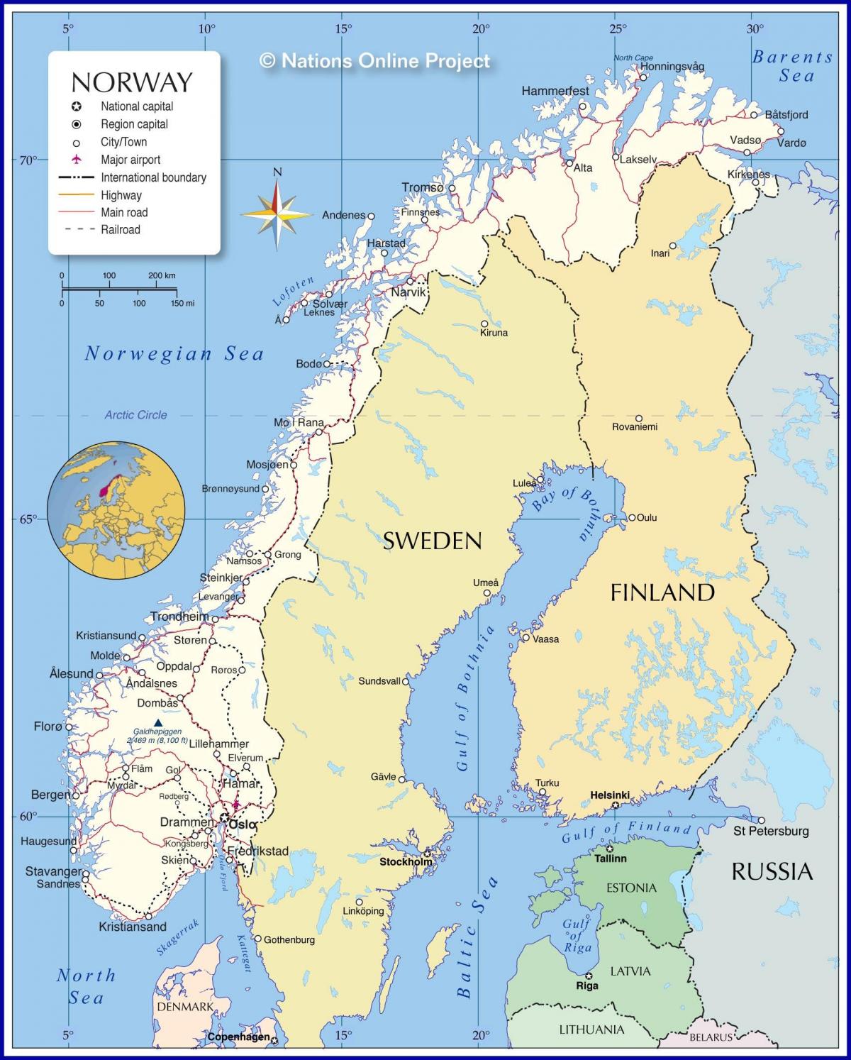 Mapa del país Noruega
