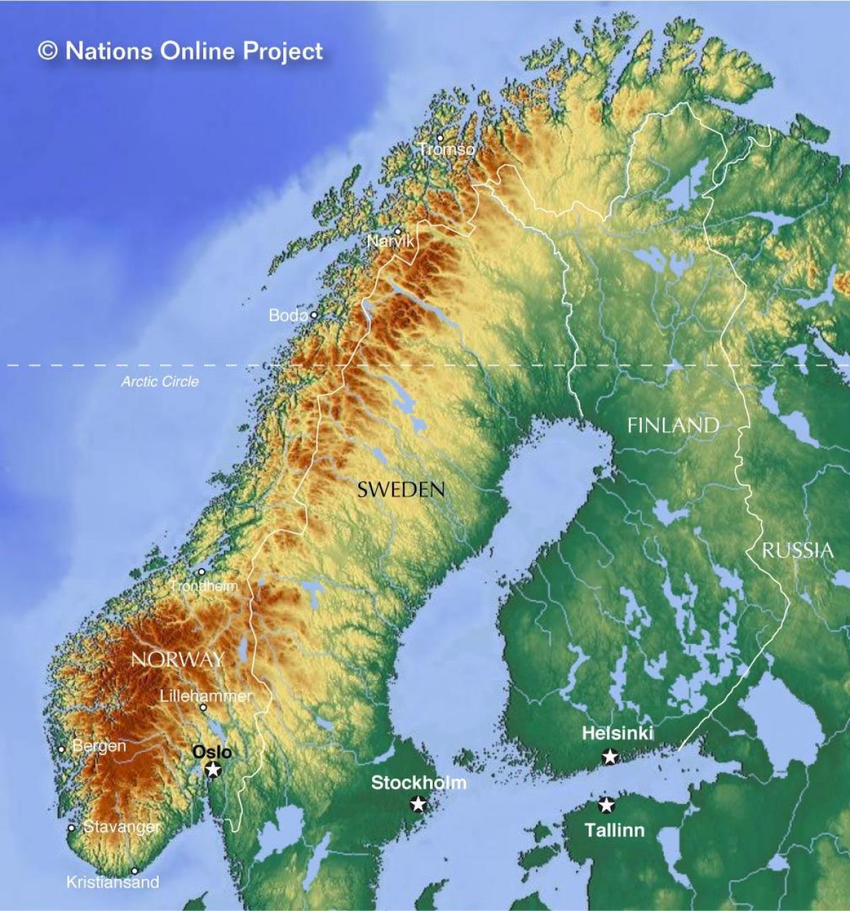 Mapa topográfico de Noruega