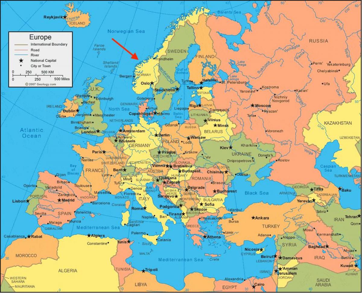 Ubicación de Noruega en el mapa de Europa del Norte