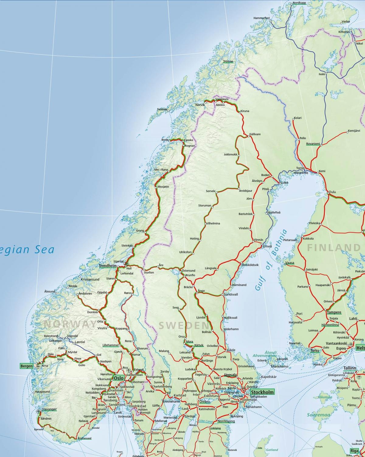 Mapa De Los Trenes De Noruega Líneas Ferroviarias Y Tren De Alta
